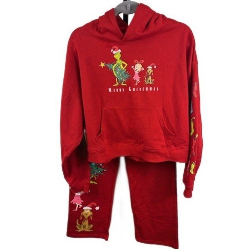 The Grinch Women's Size Medium Red Merry Christmas Hoodie Sweatshirt Pants Set